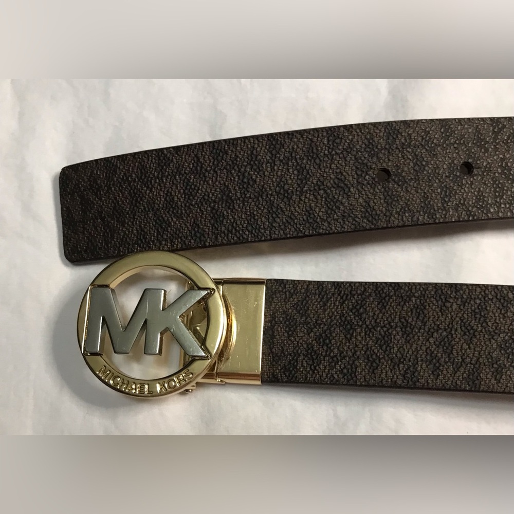 Michael Kors reversible leather belt with mixed metal hardware buckle